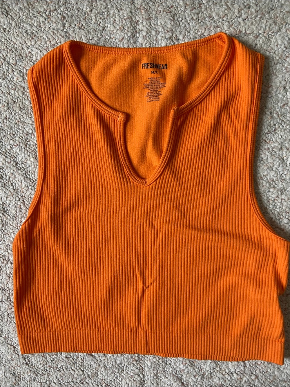Freshwear Orange Ribbed V-Notch Crop Tank